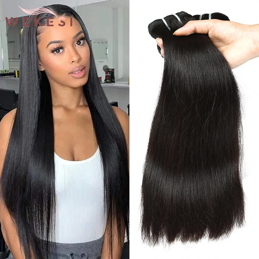 Straight Super Double Drawn Human Hair Bundles 1/3/4 PCS Virgin Unprocessed Human Hair Bundles Natural Black 100% Human Hair