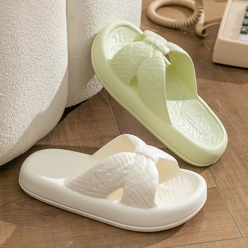 Casual Slippers Women Home Fashion Bow Designer Platform Shoes Girls Trend Summer Beach Slides Flats Soft Indoor Thick Bottom