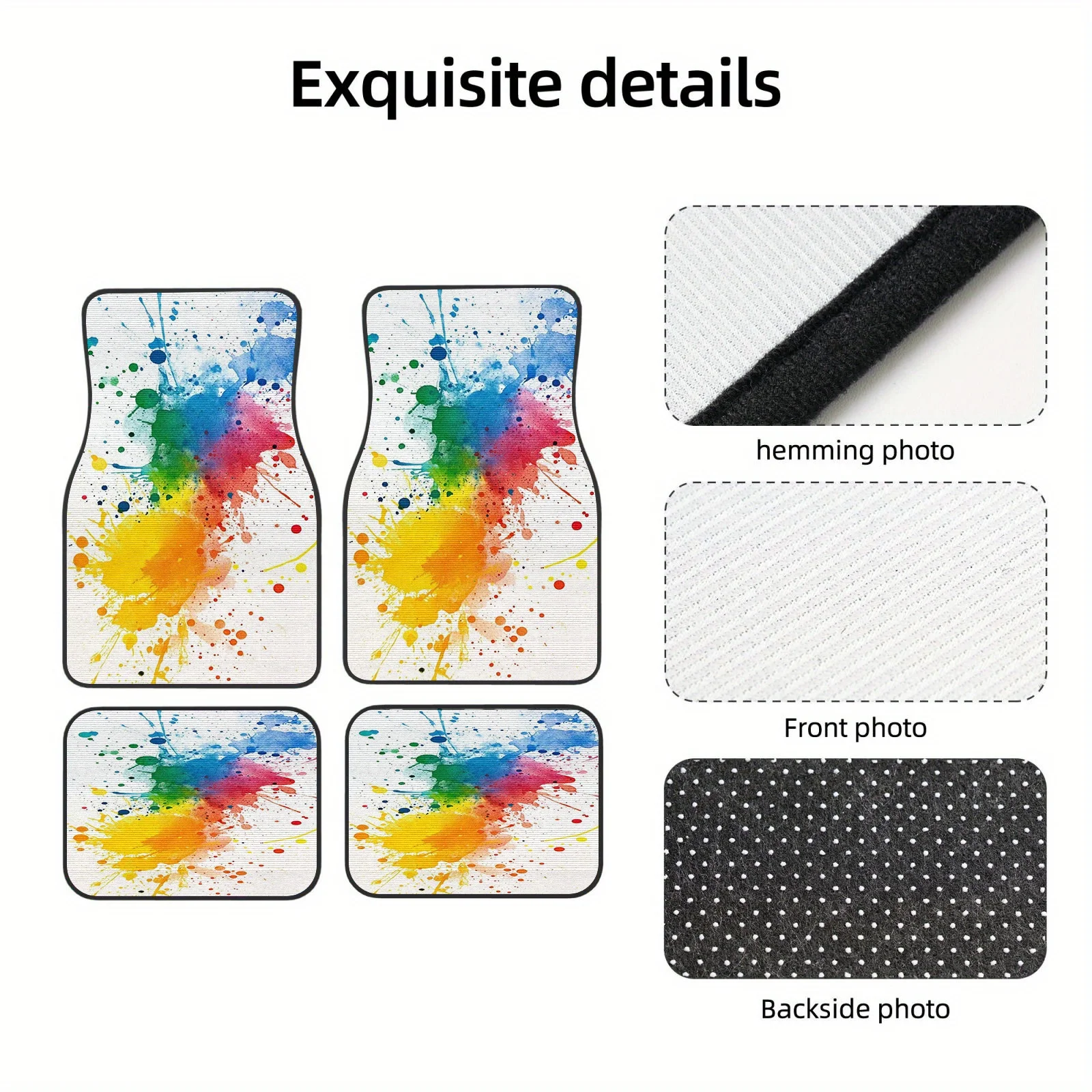 4pcs Car Floor Mats Colorful Watercolor Splash Design Polyester Fiber Universal Fit Car Floor Mats Car Additions Interior Decor