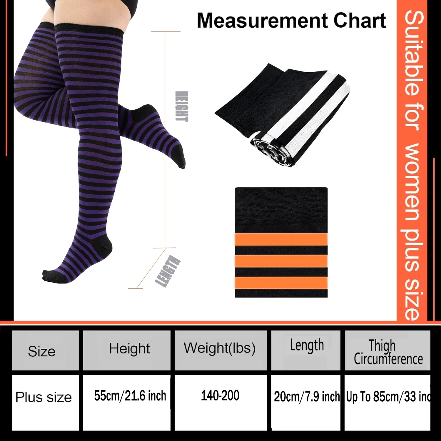 Women Plus Size Striped Long Socks Thigh High Stockings Casual Tube Socks Costume Leg Warmers Plus Size Women Thigh High Socks