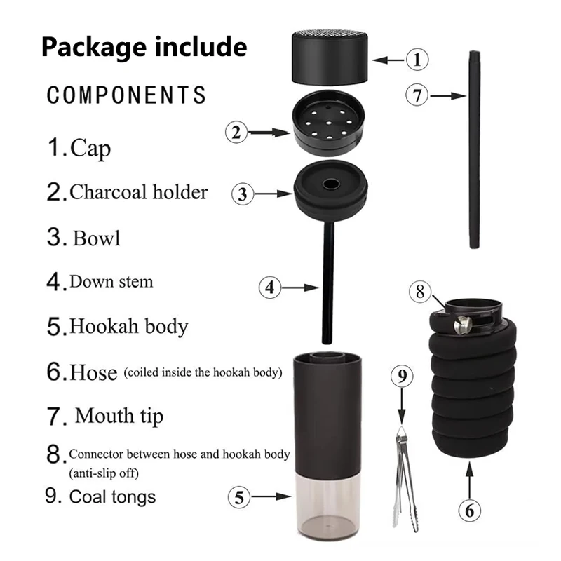 Acrylic Shisha Pipe Hookah Kit Shisha Hookah with Ceramic Bowl Hose Tongs Portable Vehicle Sheesha Chicha Shisha Pipe Hookah view 4