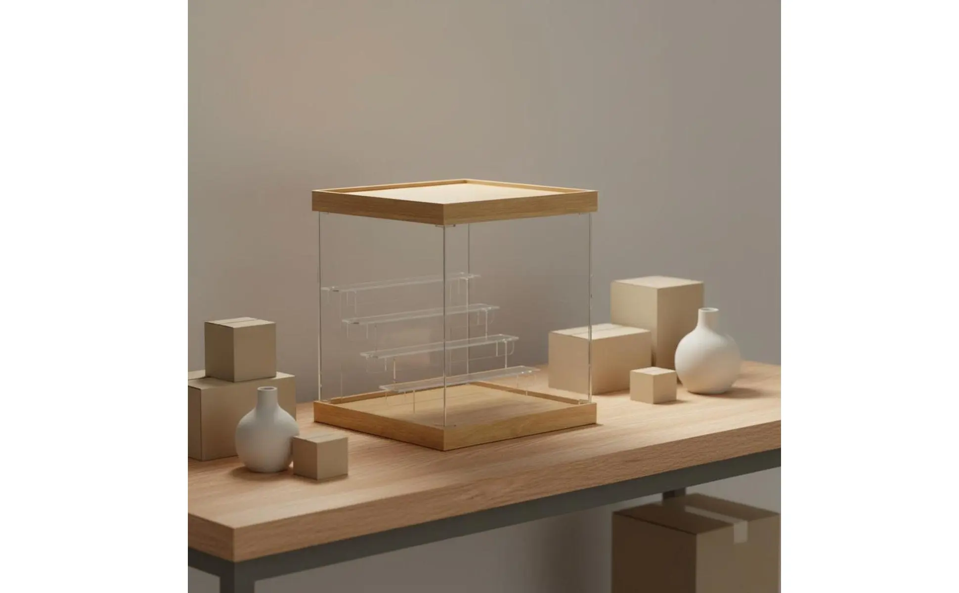 Blind Box Display Stand Dustproof Wood Acrylic Shelf for Collector Room Blind Box Display Stand Dustproof Wood Acrylic Shelf for Collector Room