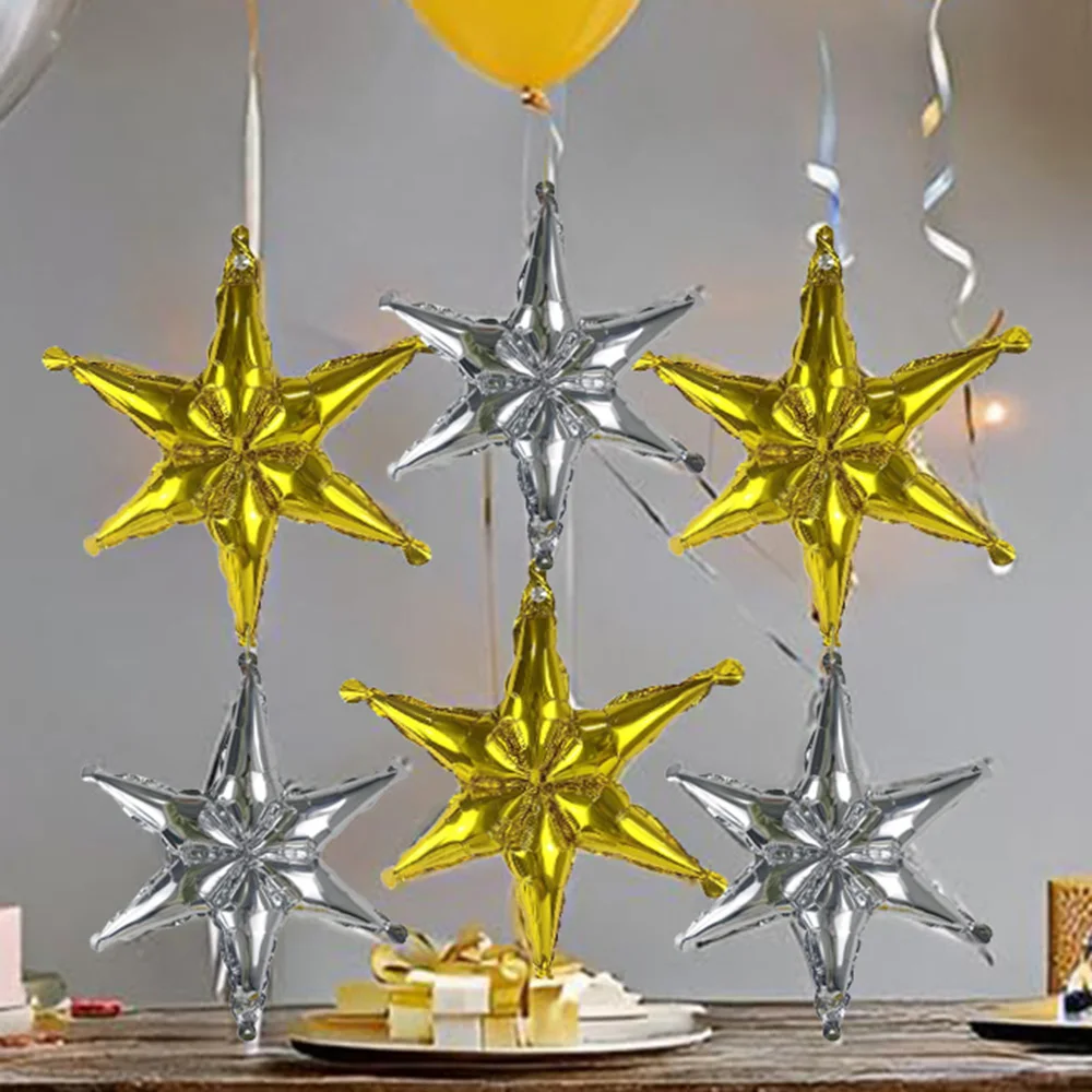 6-30pcs 46cm 2D Champagne Gold Hexagram Starburst Cone Mylar Foil Balloons for Birthday Valentine's Day Wedding Party Decoration