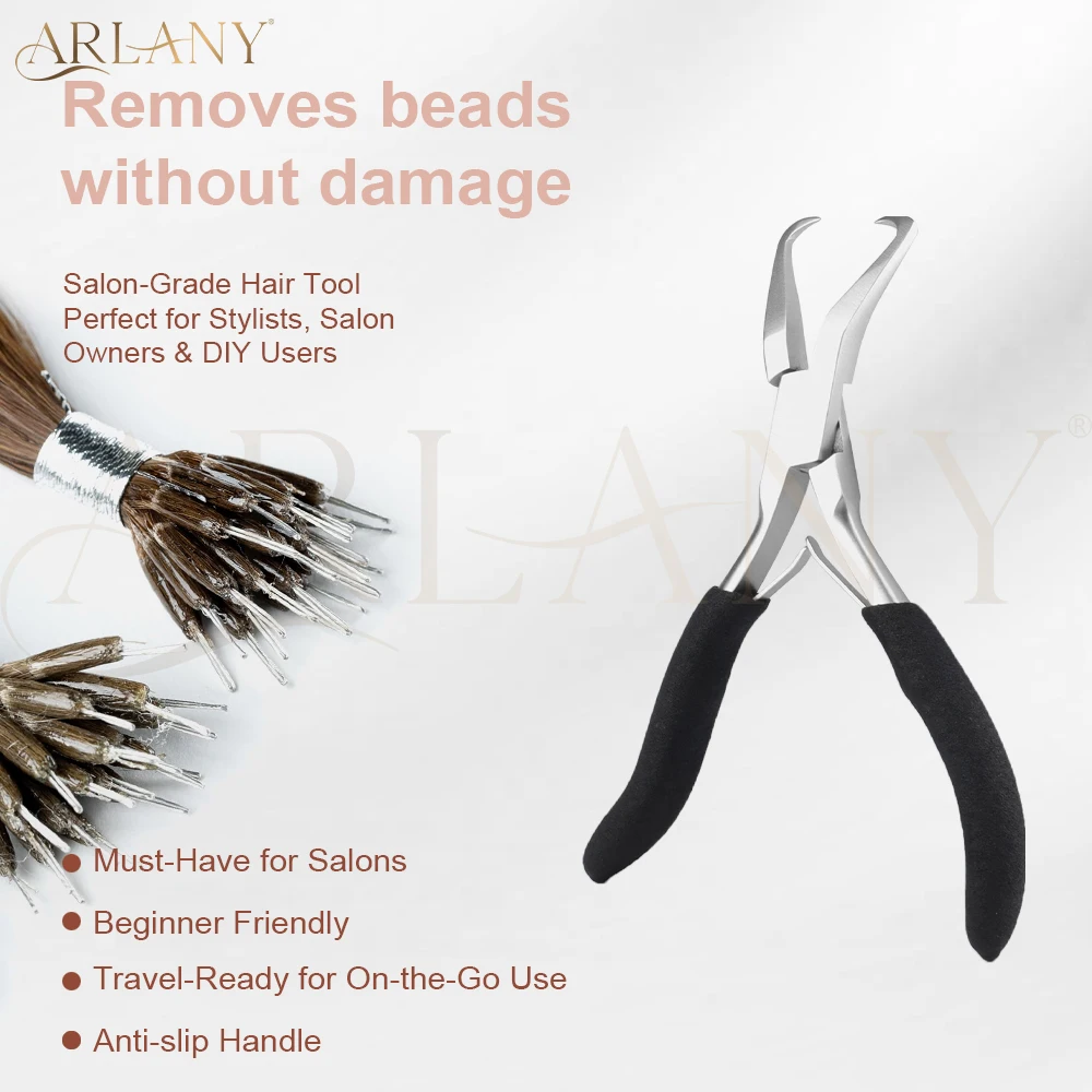 ARLANY كماشة تمديد الشعر لإزالة الخرز الصغير كماشة ميكرولينك مع مقبض مضاد للانزلاق لملحقات اللحمة #5
