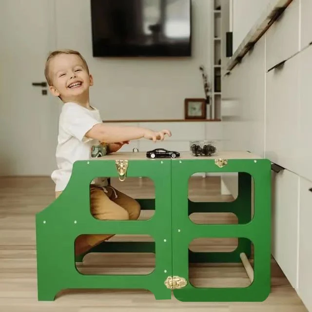 2-in-1 Kitchen Buddy Helper Wood Child Toddler Learning Standing Tower Kids Step Stool