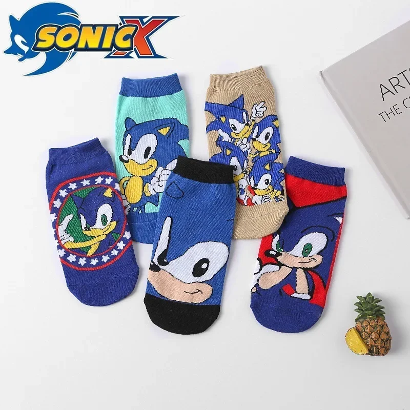 

5Pairs Sonic The Hedgehog Socks Cartoon Knitted Cotton Socks Children 5-8 Years Old Pure Cotton Warm Winter Socks Christmas Gift