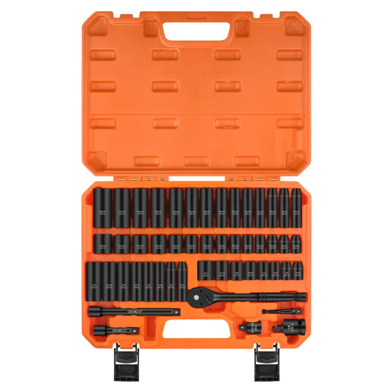 50‑Piece hexagonal air cannon pneumatic sleeve metric reinforced 72‑tooth ratchet impact sleeve maintenance tool