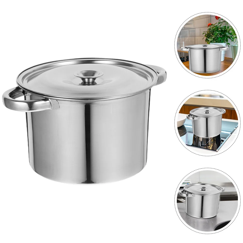 

Stainless Steel 18cm Induction Stock Pot with Double Ear for Boiling Soup Chili Rice Oil Storage Cooking Pan