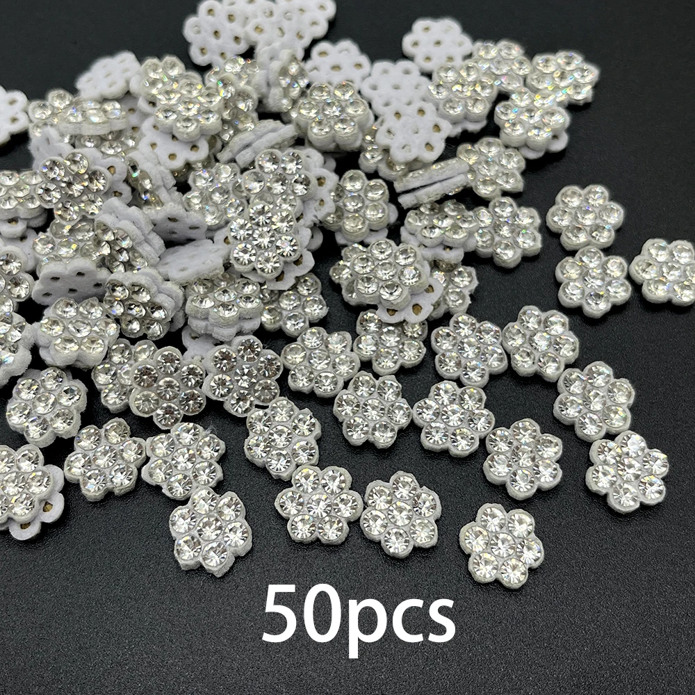 50pcs 3D Sew-On Diy Patch Cute Patches for Clothing Flower Patches Sew on Patches Pearl Applique Rhinestone Flowers