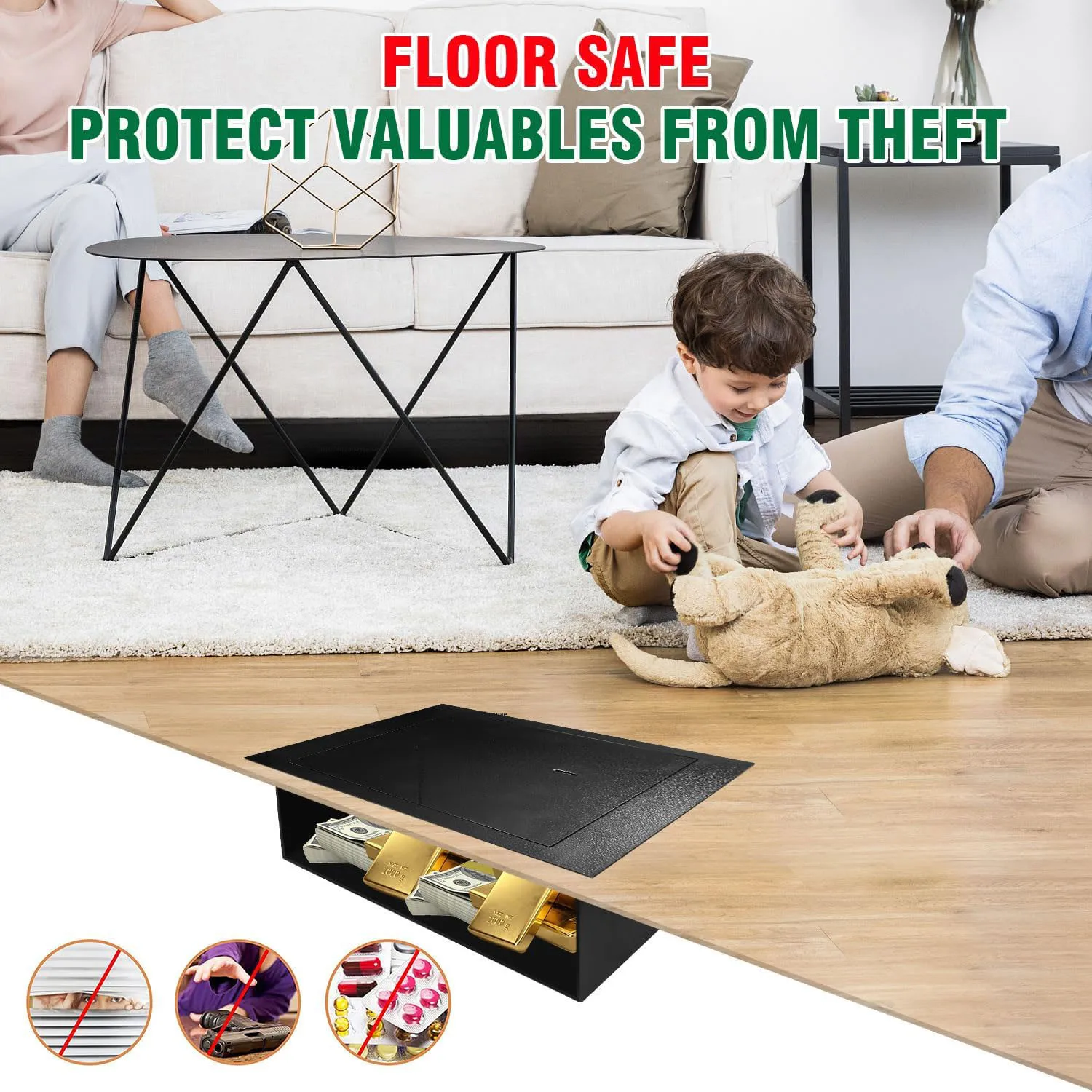 Imagem -02 - In-ground Fireproof Home Security Vault Floor Safe Underground Secure Storage Box Key Lock Hidden Money Safe Box