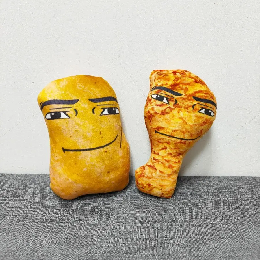 치킨 너겟 밈 플러시 장난감 재미있는 큰 치킨 블록 플러시 베개 귀여운 치킨 너겟 봉제 인형 어린이 및 성인용