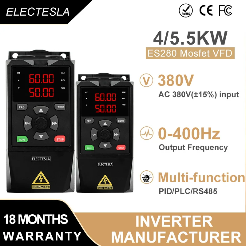 3phase 380V 415V 440V VFD Variable Frequency Drive Inverter 4/5.5KW Vector Control Variator Speed Adjuster Controller