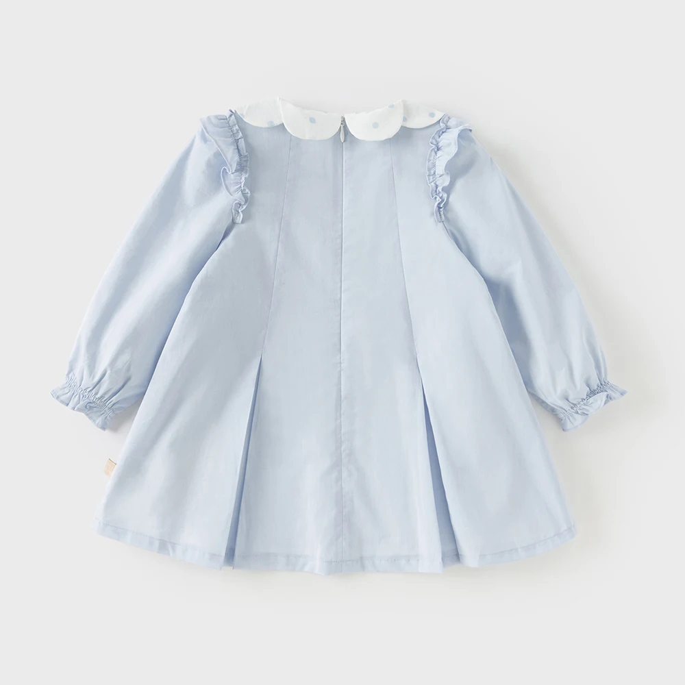 Dave Bella Children Cotton Dress Girls Clothes Spring Autumn Baby Elegant Sweet Dresses Kid Blue Outdoor Dress Fashion DB1260173