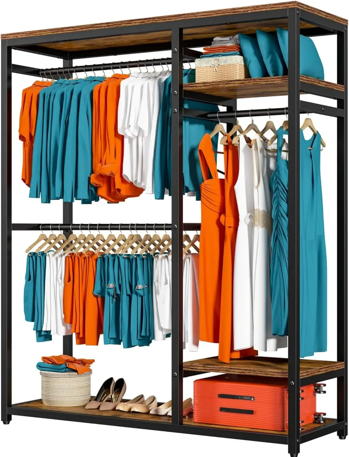 Free Standing Closet Organizer for 250+ Clothing Rack with Shelves Heavy Duty Clothes Rack Load 400LBS Clothing Racks for Hangin