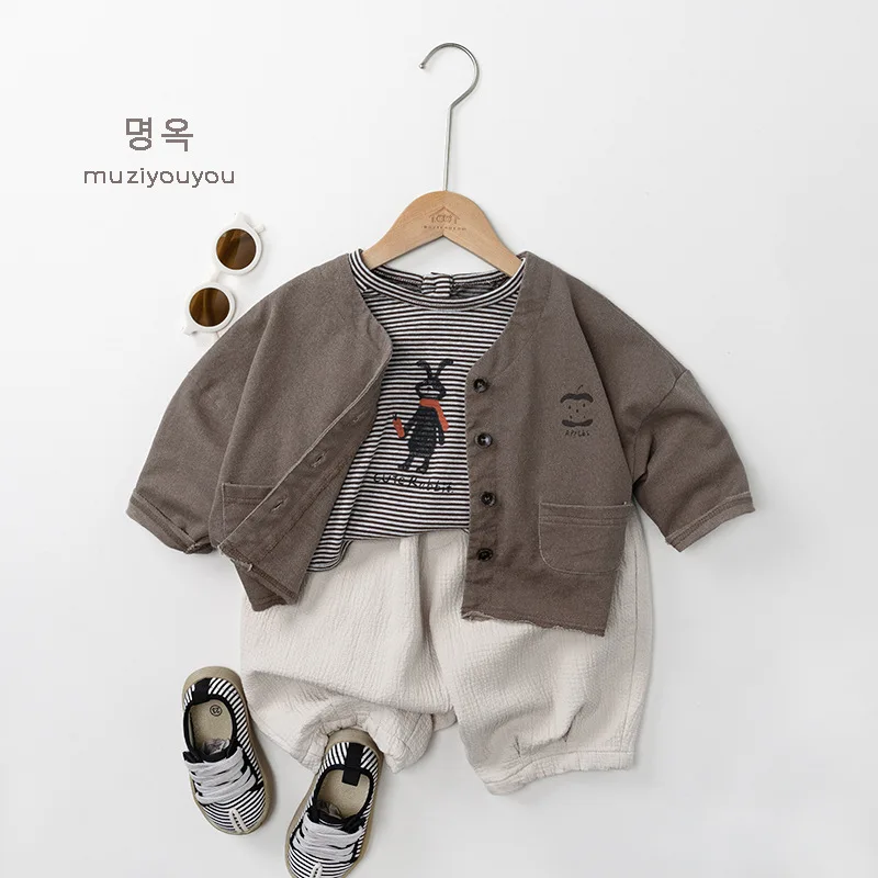 RAISE Spring Kids Boys Long Sleeves Cotton Cartoon Infant Babys Boys Undershirts Loose Striped Round Collar Toddler Boys Tops
