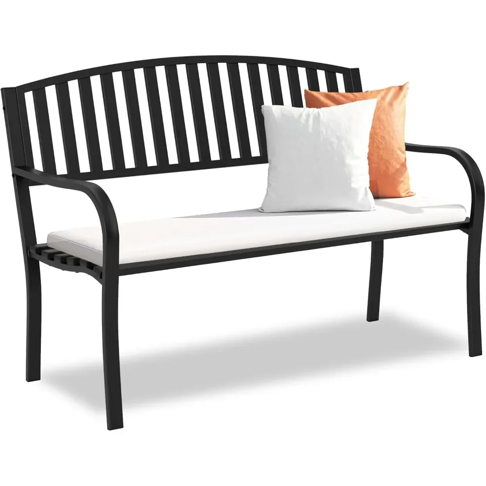 

Outdoor Bench, Weatherproof Anti-Rust Outside Benches Clearance, Wrought Iron Metal Bench for Front Porch, Patio, Park