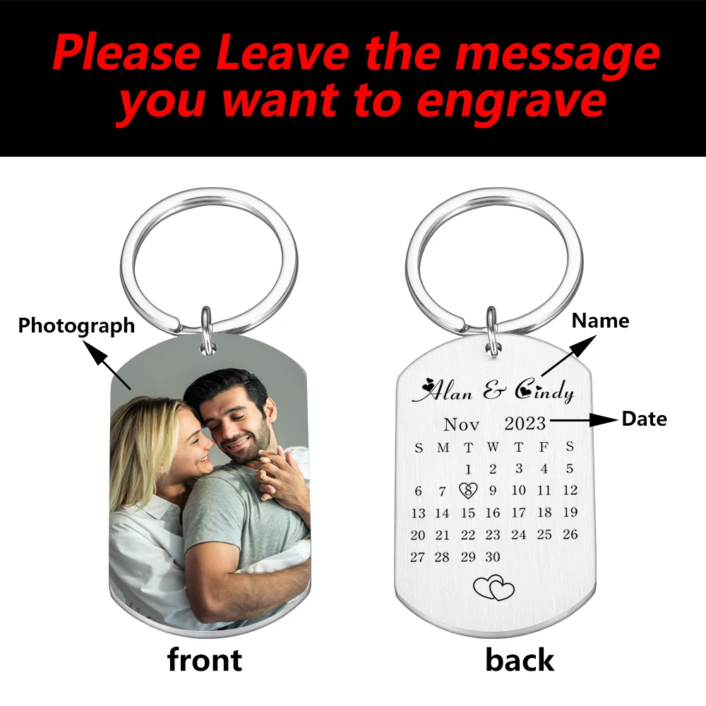 Personalized Calendar Keychain Custom Name Engraved Special Date for Couple Valentine's Day Gift Anniversary Souvenir Boyfriend