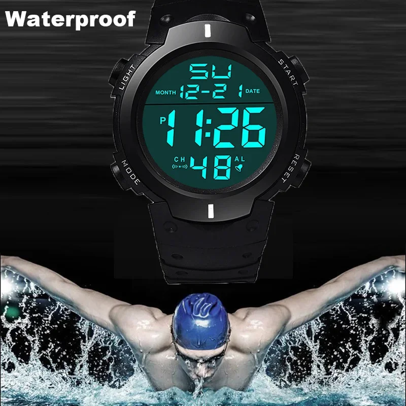 YIKAZE Men Sport LED Watches Men Digital Clock Multi-Functional Rubber Man Fitness Athlete Timekeeping Electronic Watch Reloj