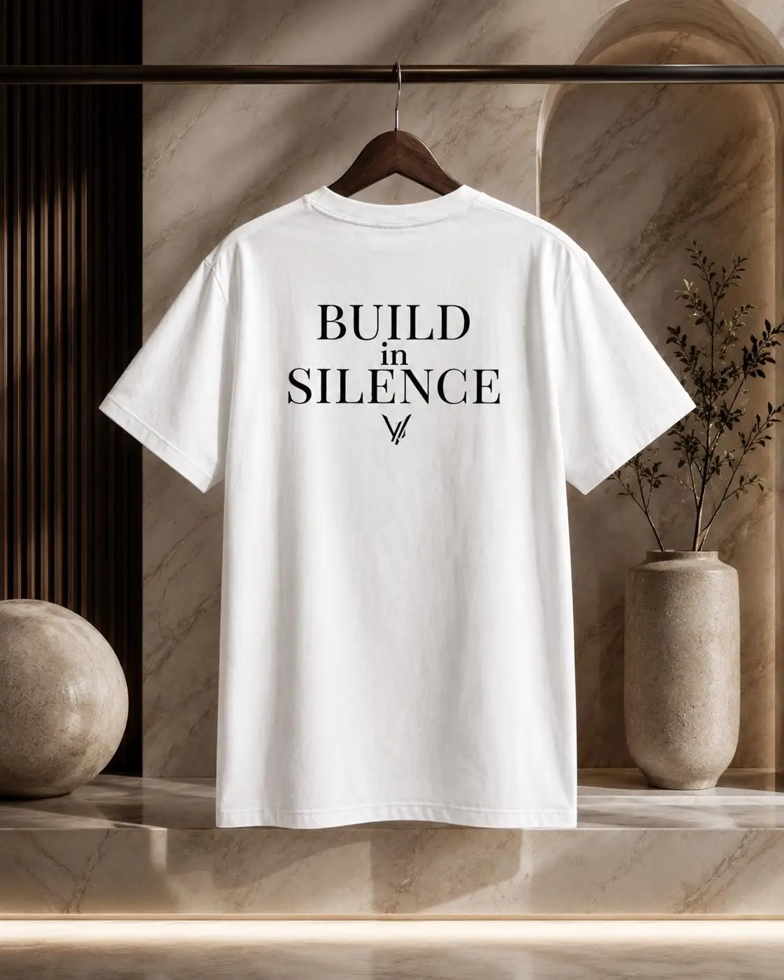 Build in Silence T-Shirt, Motivational Graphic Tee Discipline Shirt Mindset Gift Minimalist Streetwear, Quiet Luxury White Shirt