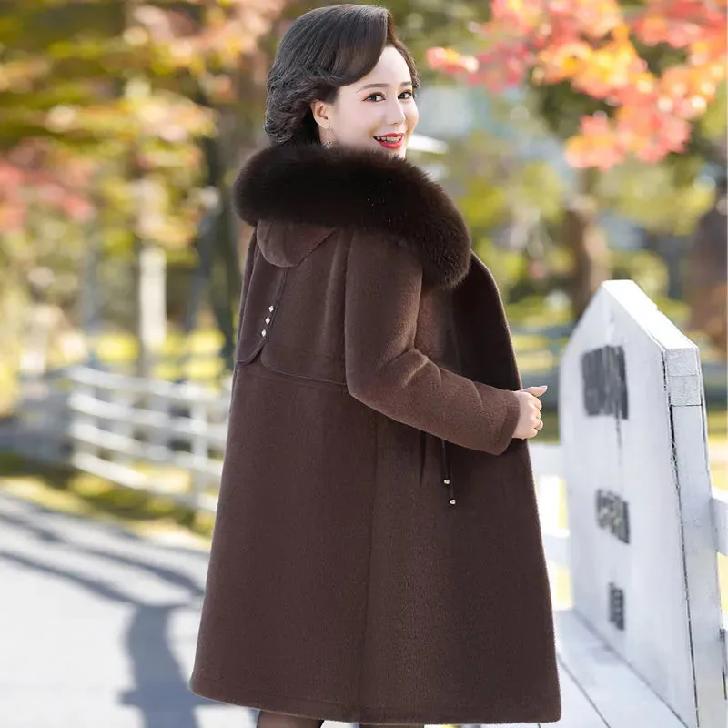 

Mother's Winter Woolen Coat 2022 New Style Thick Mink Cashmere Wool Coat High Quality Middle-aged Women Winter.Jacket Overcoat