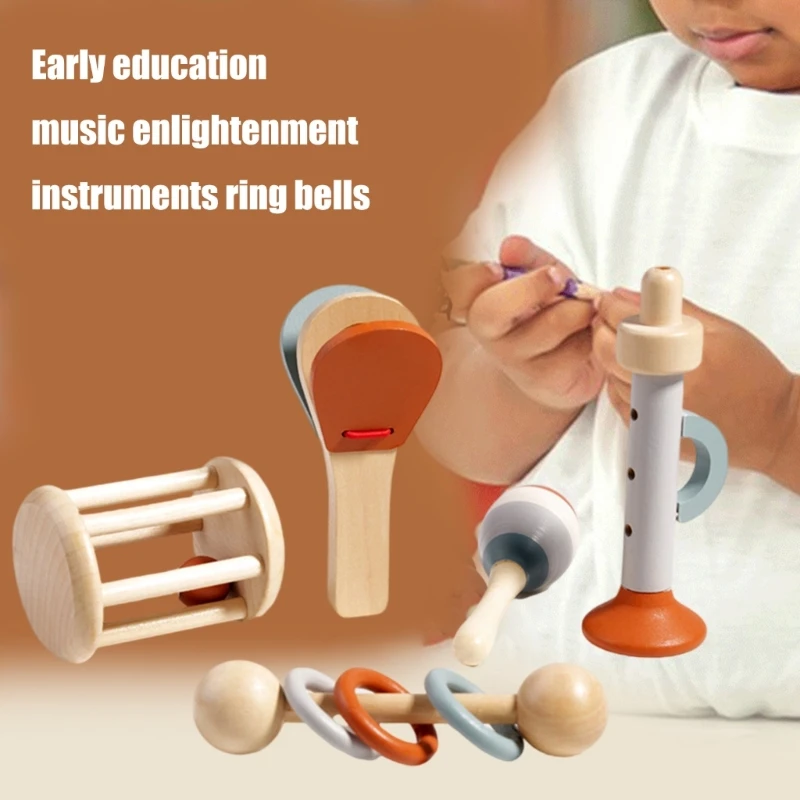 5 pçs instrumento música brinquedo para crianças pré-escolares castanet handbell maraca música brinquedo percussão playset