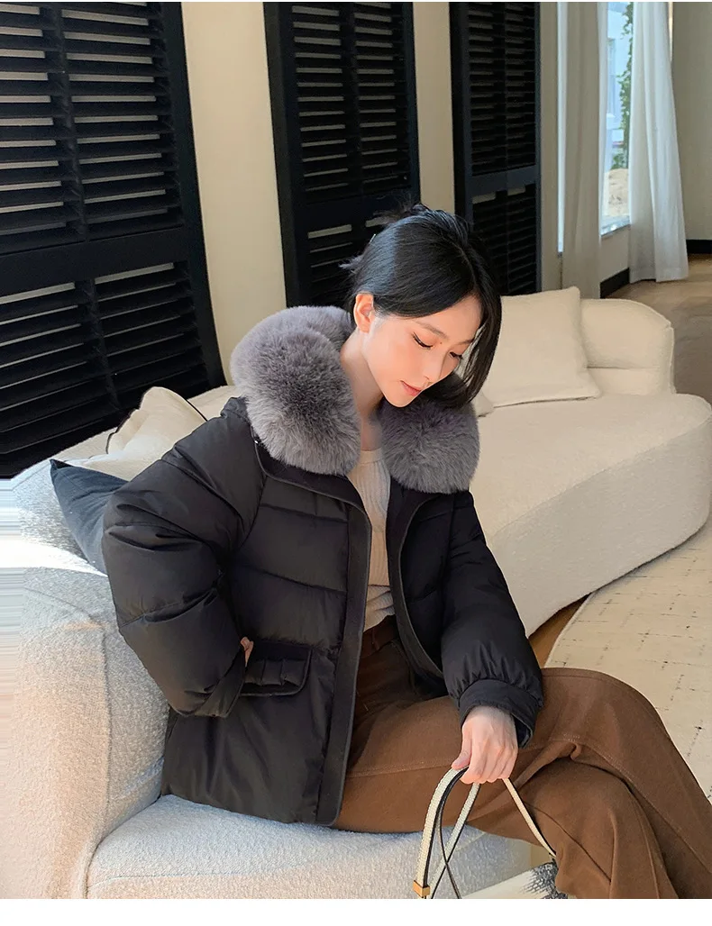 Simple Faux Fur Collar Padded Parka Women Thick Warm Winter Puffer Jacket 2026 Ladies Office Wear Casual Solid Zipper Outerwear