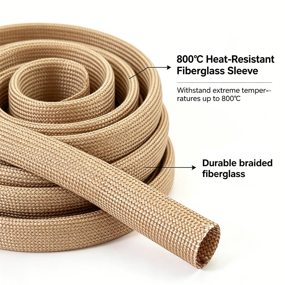 Insulation Braided Fiberglass Sleeve 1~30mm 800 Deg.C Thermal Chemical Insulation Soft Tube Industrial Cable Sleeving