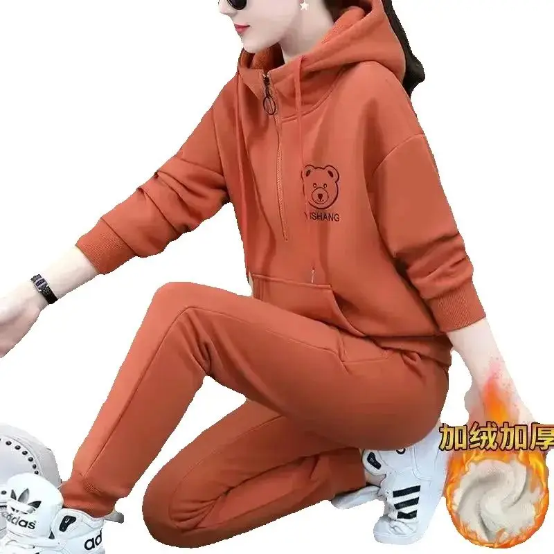 Womens Two Peice Set Women's Suit Fleece Thickened Sweater 2025 Winter Warm Printed Mother Outfit Thin Loose Crop Tops and Pants