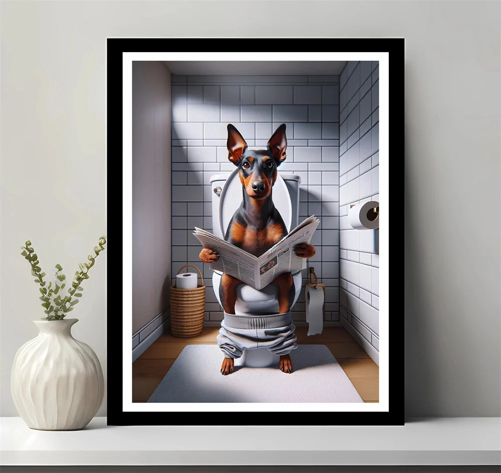 Bathroom Decor Colorful Animals Giraffe Bear Lion Reading Newspaper on Toilet Canvas Poster Fun Wall Art Print Painting Mural