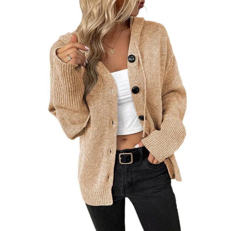 Autumn Winter New Knited Sweater Coat Women's Drawstring Cardigan Sweater Women's Hooded Single-Brewed Long Sleeve Sweater Coat