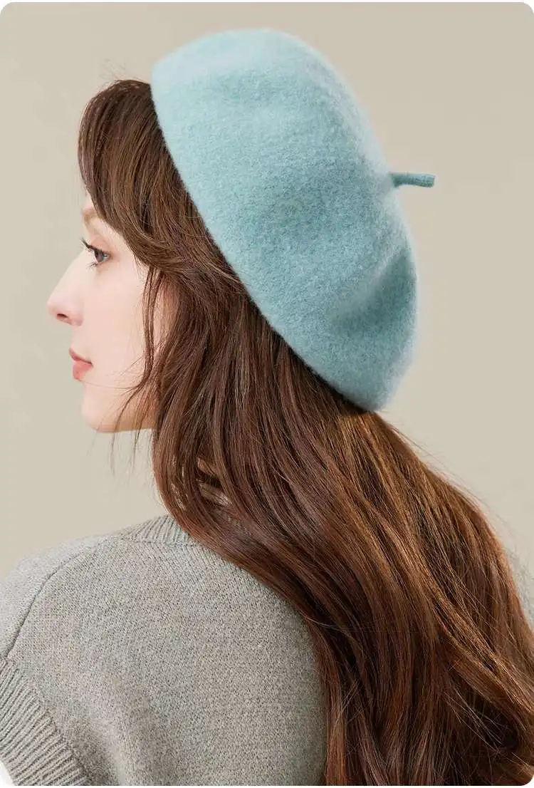 French Beret Artist Warm Wool Winter Beanie Hat Cap Vintage Women Girl Plain Beret Hats Solid Color Elegant Lady Winter Caps