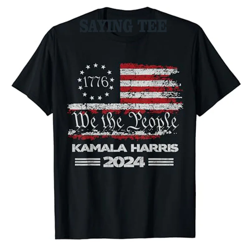 

Kamala Harris- Harris 2024 US Flag Democratic President T-Shirt Humor Funny Graphic Outfit We The People Saying Campaign Tee Top