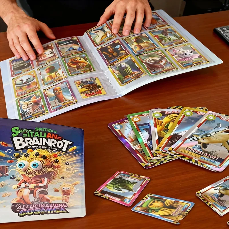 Tarjetas de colección de Brainrot italiano, folleto de tarjetas comerciales, caja de álbum, juego de tarjetas de juego Tung Tung Sahur, libro de juguetes, regalos, no tarjetas