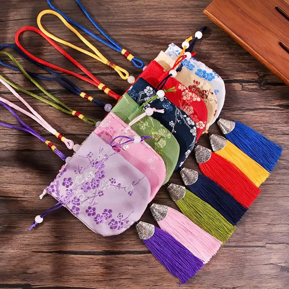 Chinese Style Embroidery Sachet Jewelry Bag Empty Coin Bag Portable Brocade  Lucky Tassel Drawstring Jewelry Drawstring Bag Gift