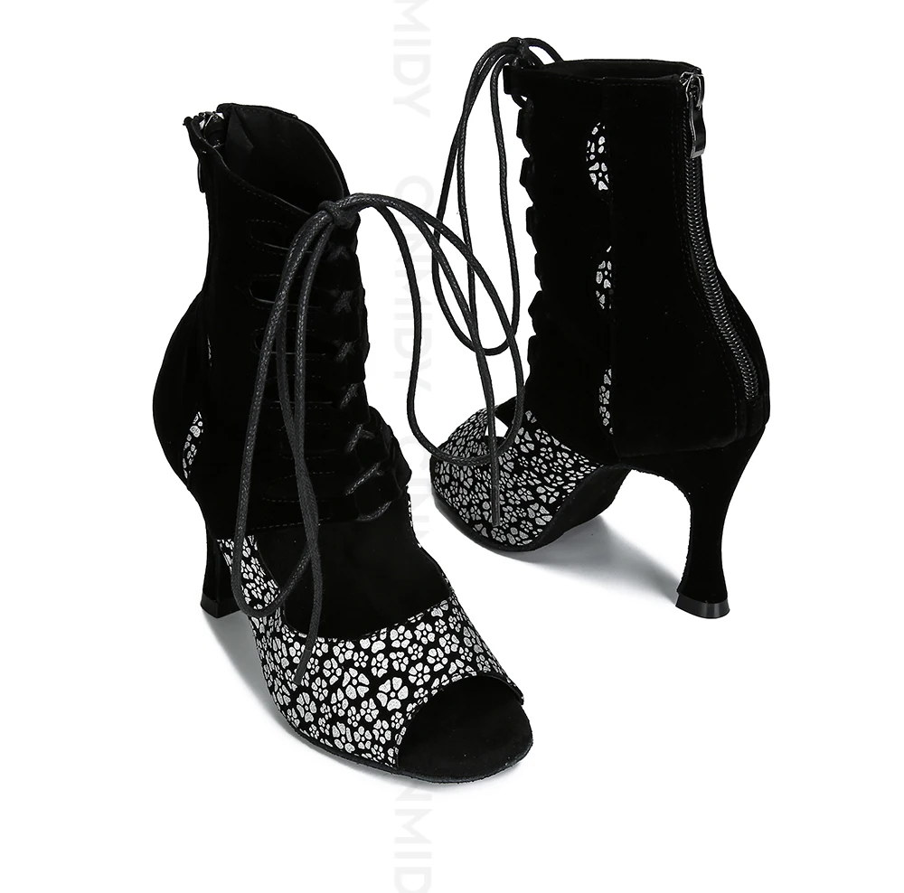 CINMIDY Party-Stiefel Damen Sexy Stilettos High Heels Ballsaal-Tanzschuhe Latein-Tanzschuhe Tango Pole Dance Stiefel Kubanischer Absatz – Detail 12