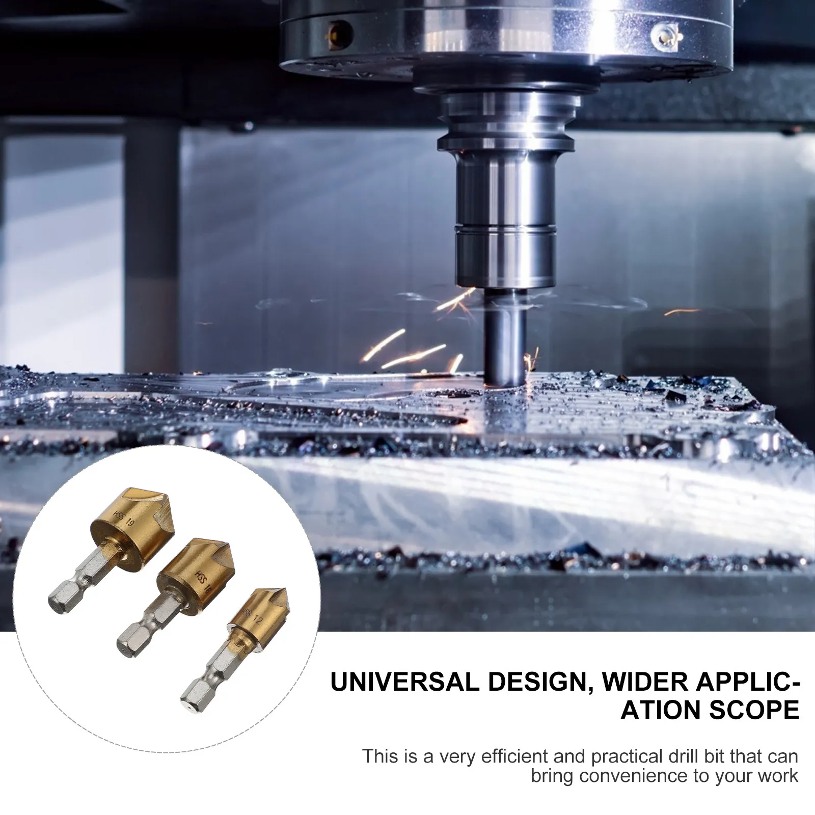 

3Pcs Steel 5 Flute Chamfering Cutter Chamfer Drill Bit Countersink Drill Bit for Woodworking Metal Bifurcated Tip Fast Cutting