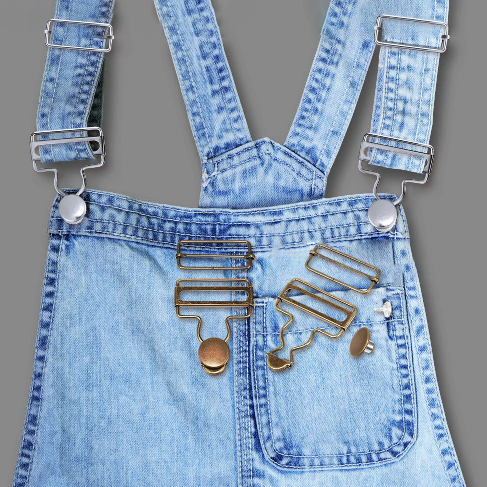 

8Sets Overall Buckles Metal Adjustable Clips Replacement Strong Suspender Fasteners for Clothing Pants Bag Strap Accessories