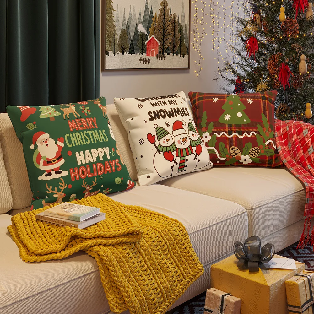 2-Piece Christmas Printed Cushion Cover Nordic Fashion Festive Pillow Cover Christmas Gift Soft Dutch Velvet Home Sofa Decor