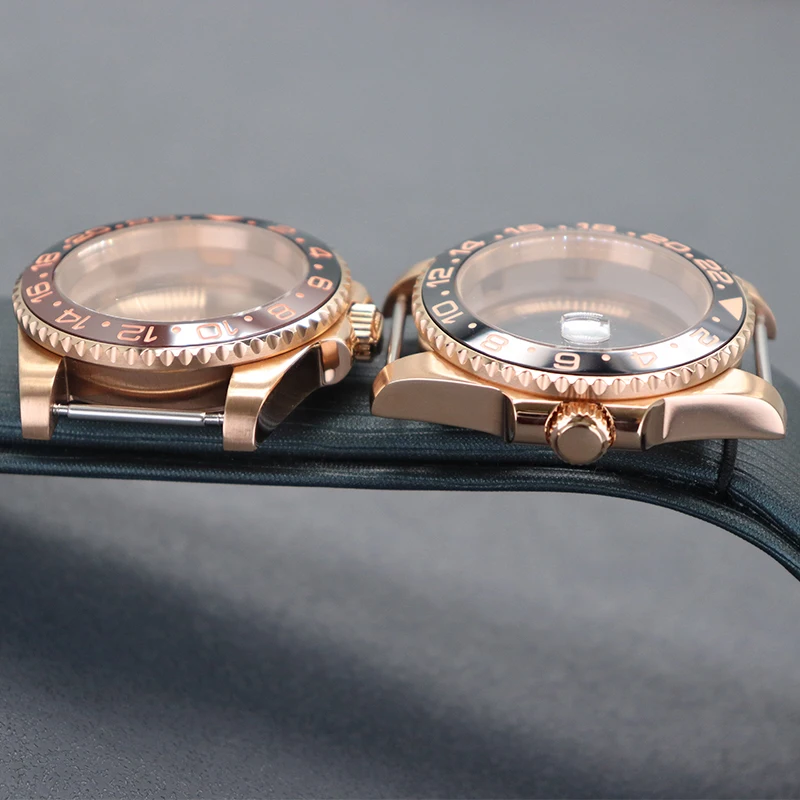 Imagem -04 - Caixa de Relógio Rose Gold With Sapphire Crystal Glass Movimento 28.5 mm 40 mm Gmt-master Seiko Nh35 Nh34 Nh36 Nh38 Eta 2824 Miyota 8215