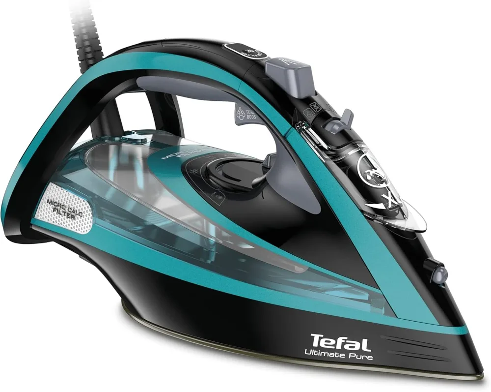 Tefal Plancha de vapor Ultimate Pure FV9844, 3200 W, filtro microcalco, suela Durilium Airglide Autoclean, apagado automático, 0