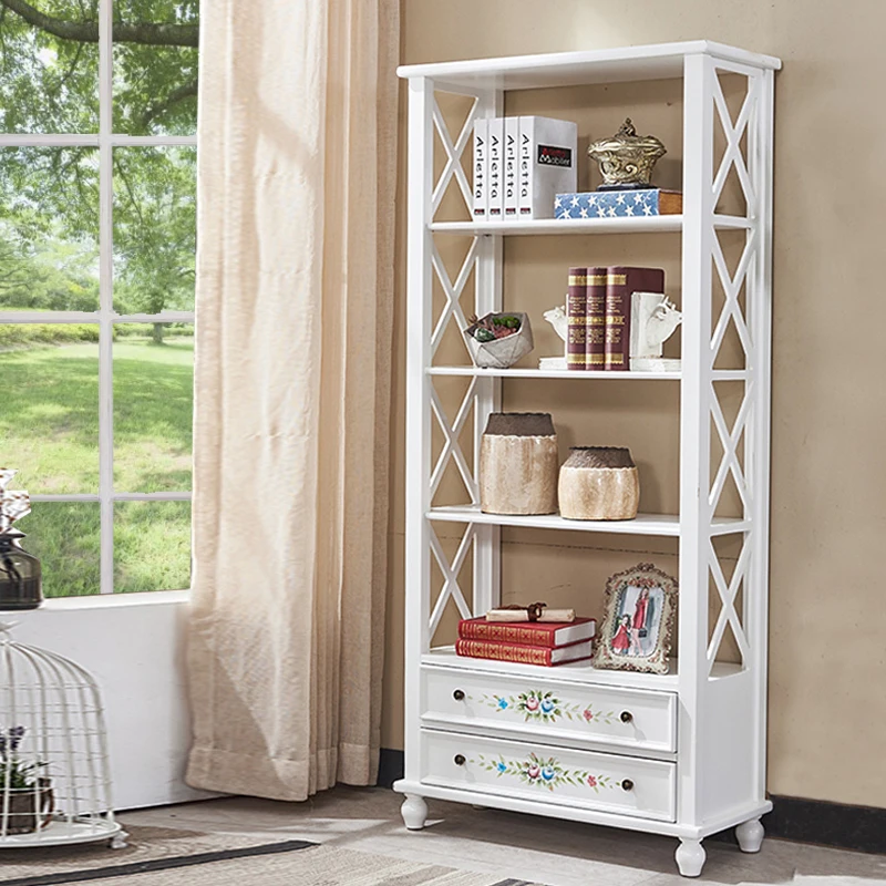 رف كتب من الخشب الصلب المطلي باللون الأمريكي، خزانة عرض تخزين قائمة على الأرض، خزانة دراسة متعددة الطبقات