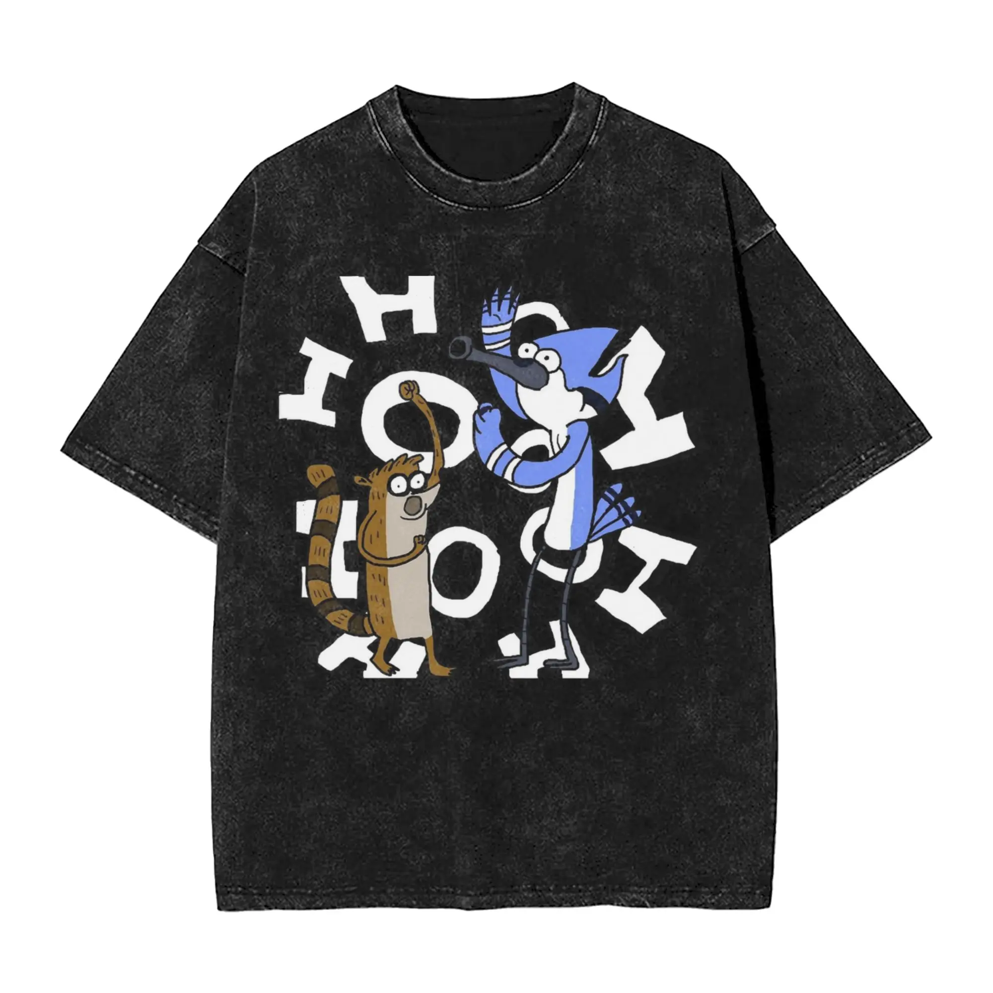 Casual Women Men Ooooohh!!! Mordecai & Rigby Regulars Show Tee Shirt Cotton Washed  T Shirts Apparel