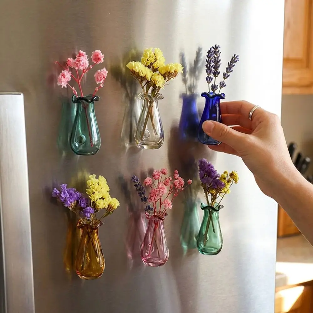 6Pcs DIY 3D Mini Vase Magnets Exquisite Artistic Magnetic Glass Vases Modern Funny Plant Propagation Station