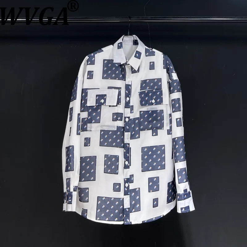 

WVGA Spring Autumn New Man High Street Checkerboard Trendy Long Sleeved Shirt Niche Chic Casual Turn-Down Collar Tops Ins W12725