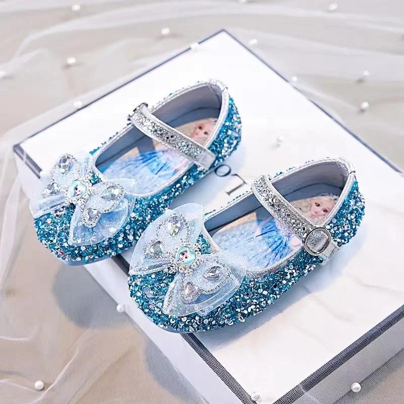 Spring Baby Girls Sandals Cartoon Frozen Elsa Children Crystal Princess Shoes Kids Bowknot Party Beach Soft Flat Glass Slippers