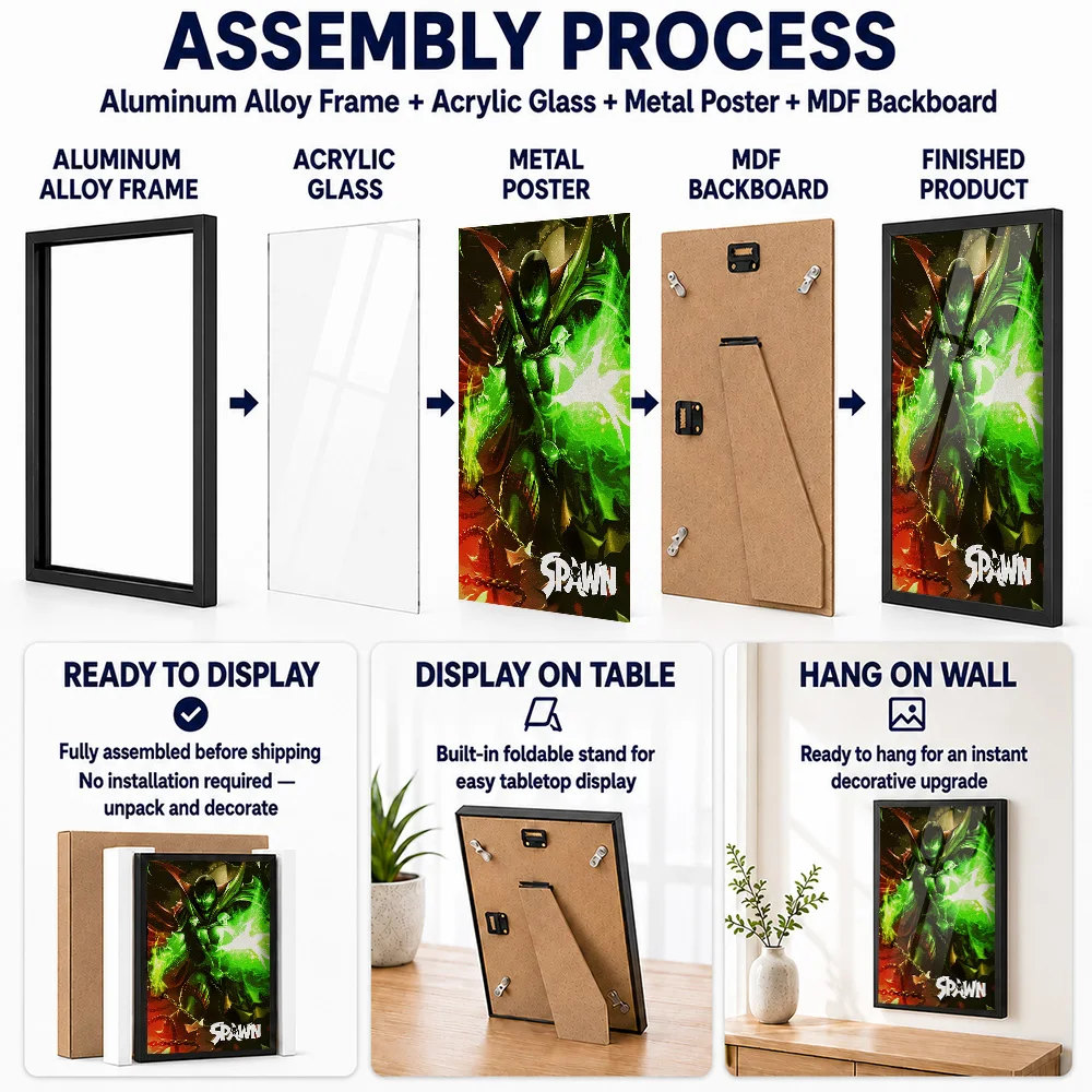 Spawn Comic Book Character Metal Poster With Aluminum Alloy Frame Customized Illustrated Wall Art For Bedroom And Home Office