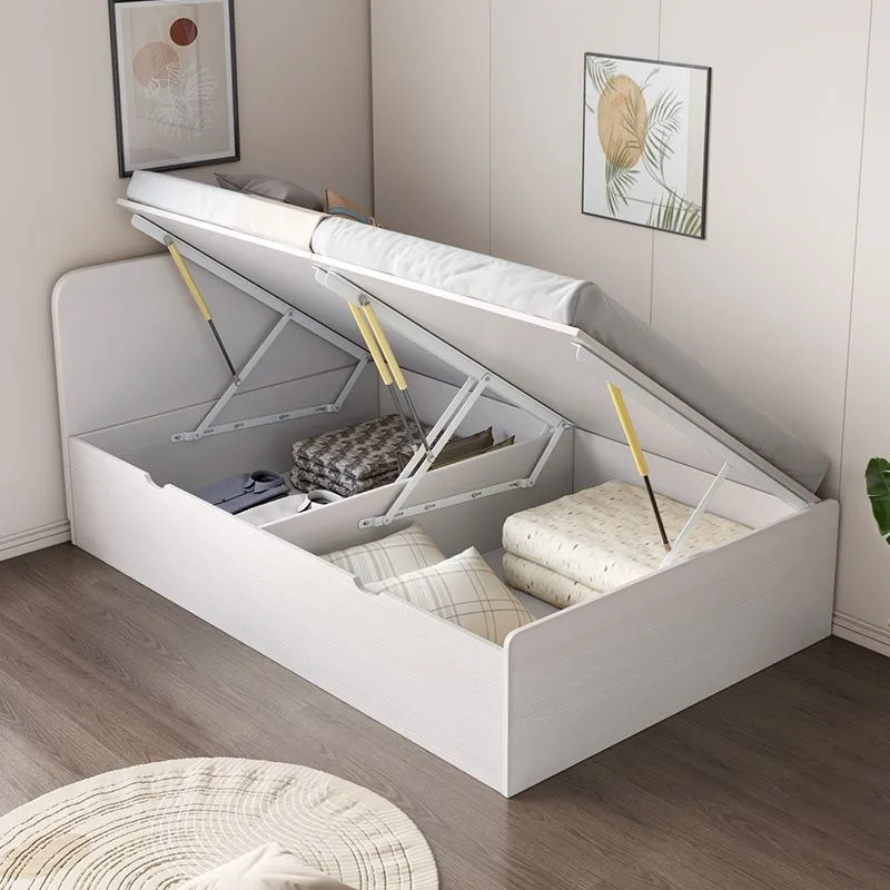 

Single Bed 1M1.2M High Box Storage Simple Plate Bed Rental Nordic Rollover Against The Wall