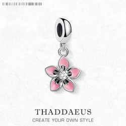 Charm Pendant Pink Radiant Flower,Europe Club Good Jewelry For Women Summer Gift In 925 Sterling Silver