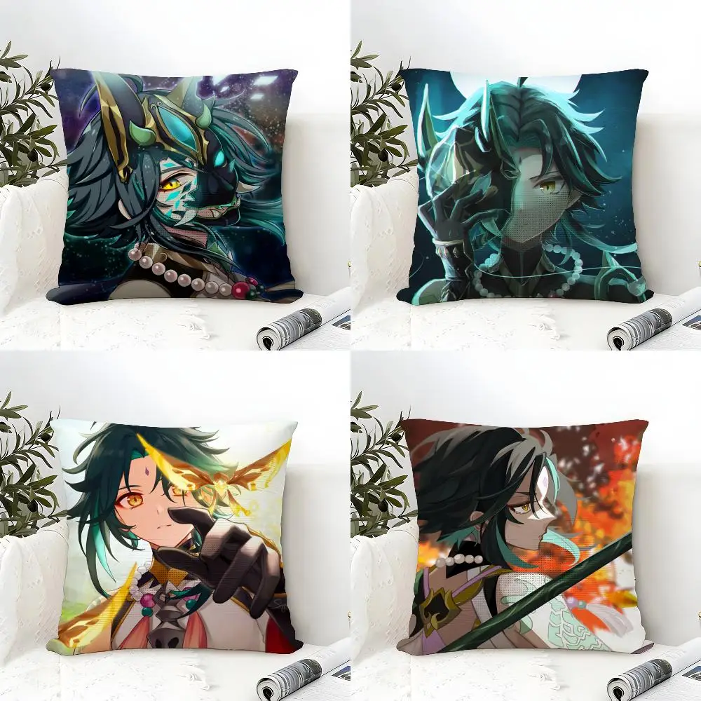 Genshin Impact Xiao Cushion Cover Eco Linen Pillow Case Double-Sided Print Breathable Durable Zipper Home Decor Gift