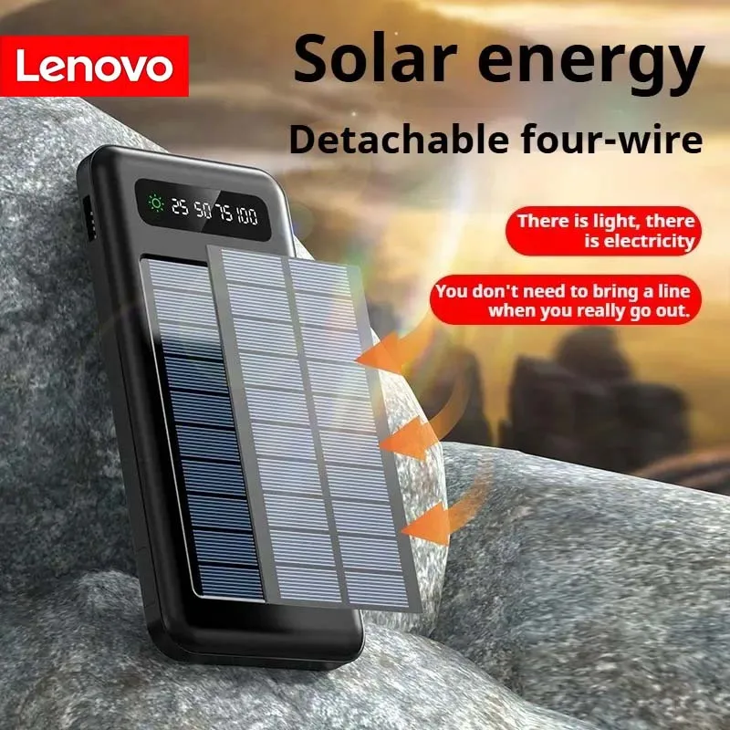

Портативный внешний аккумулятор Lenovo 100000 мАч на солнечной энергии с большой емкостью, быстрой зарядкой и силиконовой солнечной панелью – незаменимый гаджет для активного отдыха